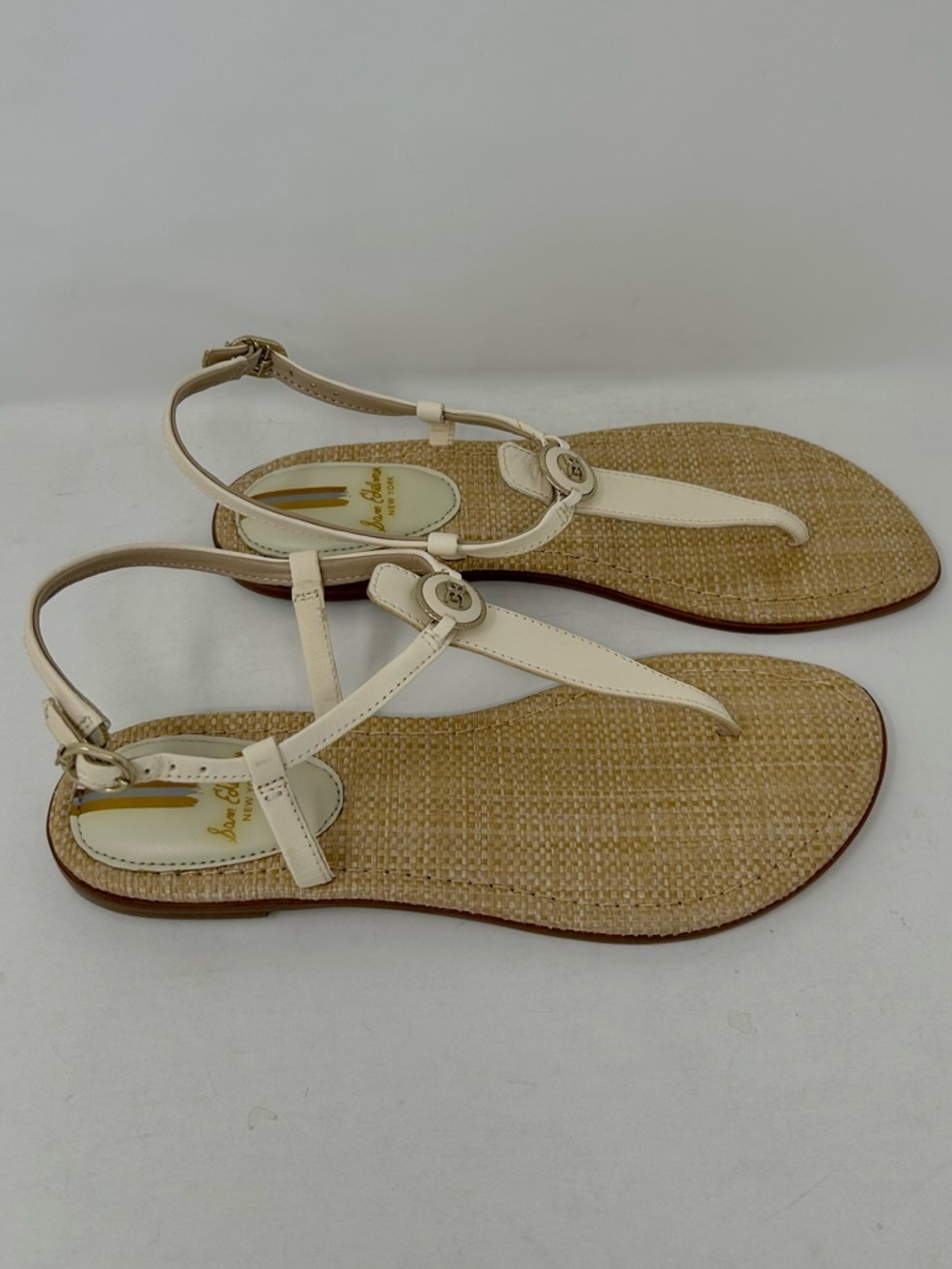 NEW Sam Edelman Gigi Cream T-Strap Woven Flat Sandals Women's Size 8 - Picture 2 of 8